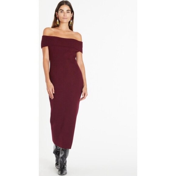 NEW Tanya Taylor Merino Wool Quincy Knit Off Shoulder Dress Mulberry Size XS NWT - Picture 1 of 6